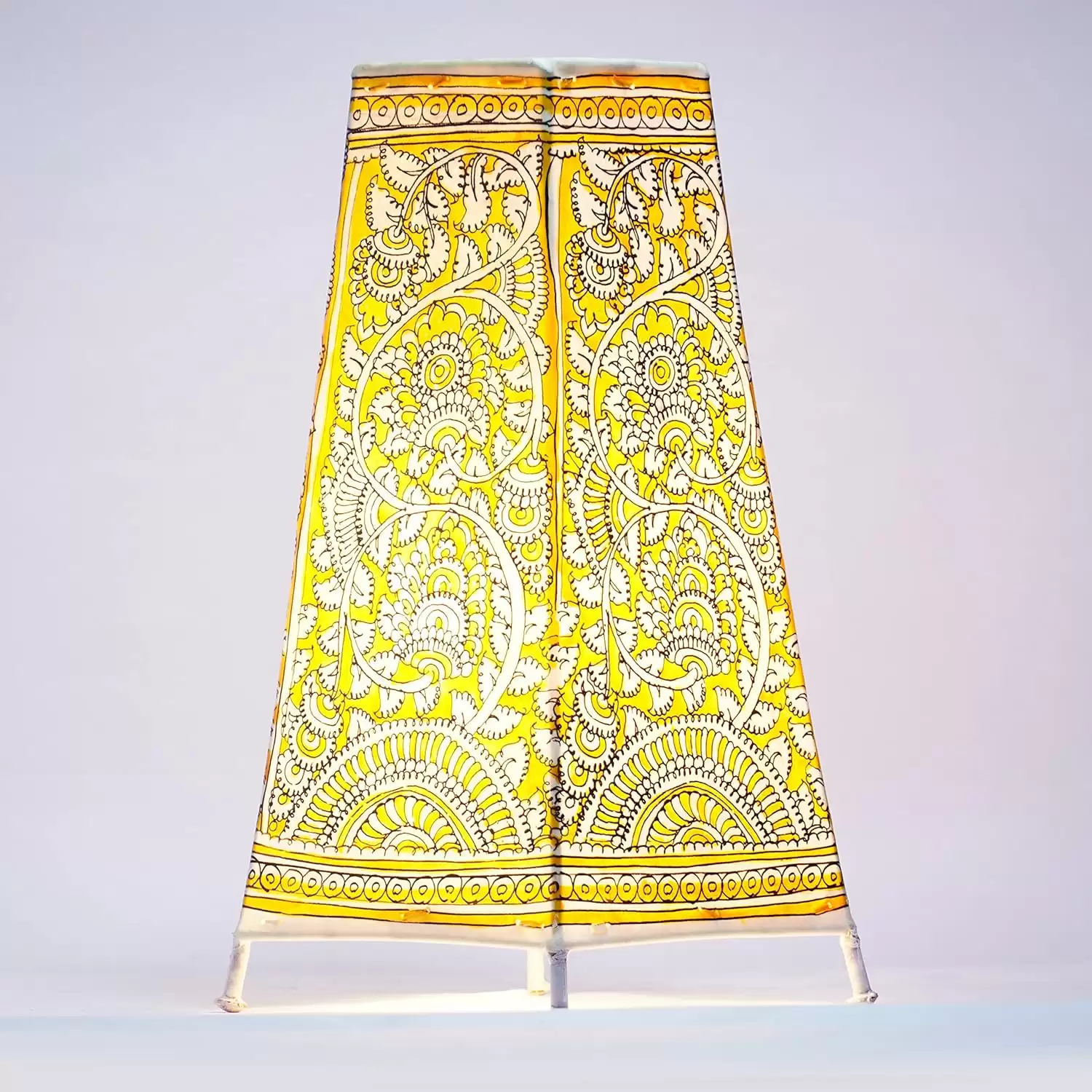 Artdarshan Handcrafted Leather Lamp shade | Handmade Table Lamp for home decoration | bedside night & desk lamp for bedroom & living room | Designer table lamp Yellow Floral Art, Size 32.5x15.5cm